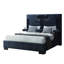 Très grand lit moderne bleu marine avec haut-parleurs intégrés, charge sans fil et lampes de lecture style contemporain, rabattable