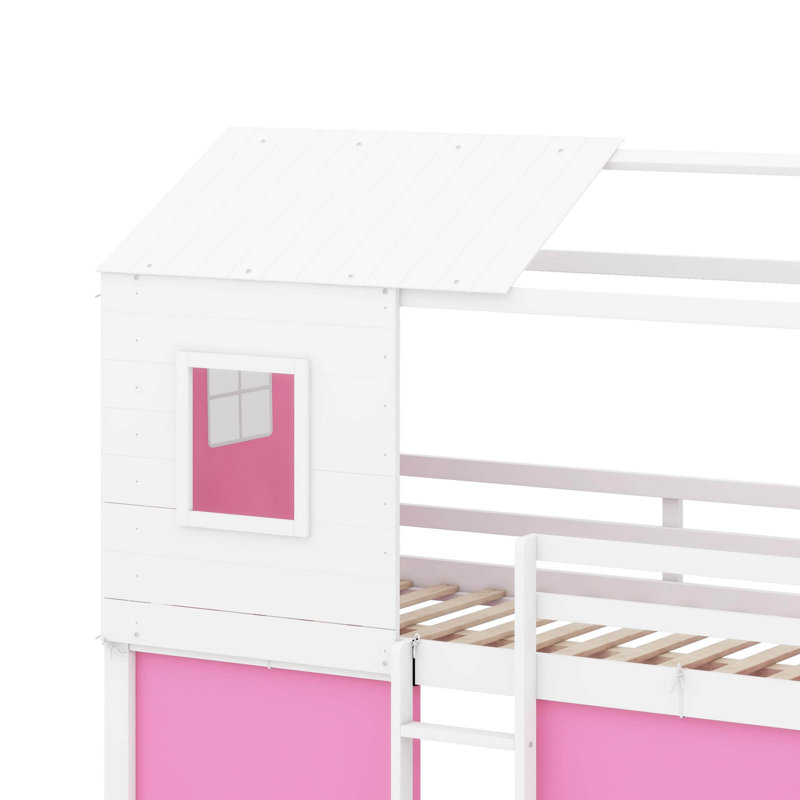 Lit simple superposé en bois, Lit simple, Rose/Blanc