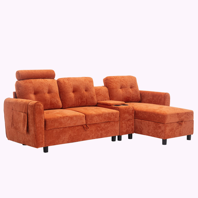 Gevena Upholstered 88.98'' Sofa, Orange Faux Leather