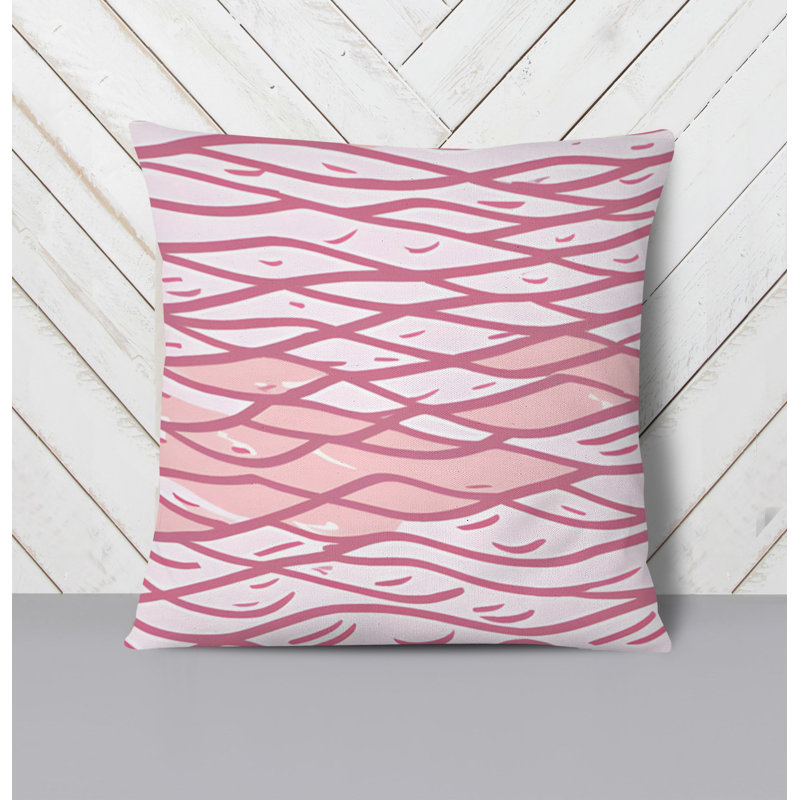 Throw Pillow With Insert, 16"H x 16"W, White/Pink Abstract 1