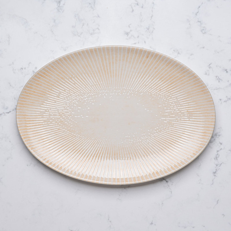 Assiette ovale en porcelaine Paros-Sand de qualité supérieure avec pied, sable, 12,6 x 8,8 po, Sable