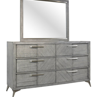 Commode 6 tiroirs en placage assorti gris