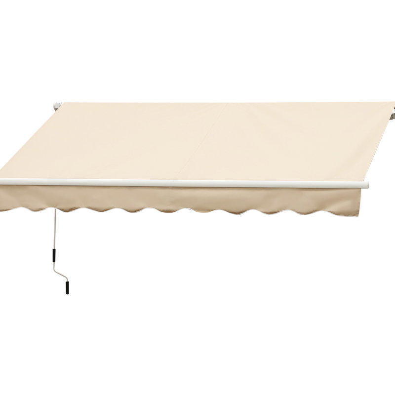10' X 8' Retractable Patio Awning, Beige Sun Shelter With Manual Crank, & Water- Fabric, Aluminum Frame For Deck, Balcony, Yard, Deck Awning 8', Sunshade Patio, Yard