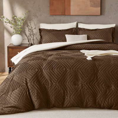 JOLLYVOGUE Full Size Comforter Set 7-Piece, Boho Tufted Bed in a Bag, Brown & Beige