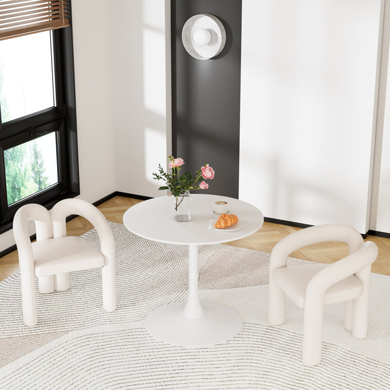 Ensemble de table de salle à manger 3 pièces, table de salle à manger à piédestal et 2 chaises d'appoint, Beige, Blanc