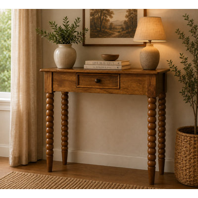 Table console à fuseaux en chêne ambré