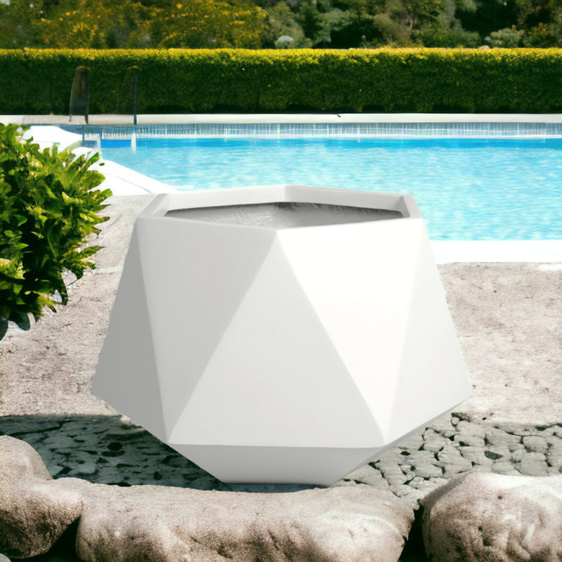 Maplewood Pot Planter, White, 5.25" H x 14" W x 14" D