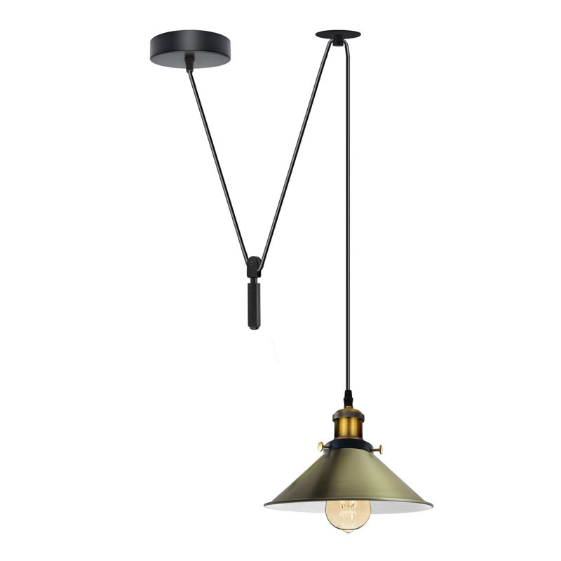 Anahla 1-Light Modern Industrial  Cone Pendant – Adjustable Ceiling Fixture for Contemporary Spaces, Green Brass, No