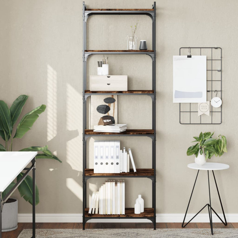 Adeife 188cm H x 30cm W Metal Standard Bookcase, 188cm H x 30cm W x 60cm D, Smoked Oak