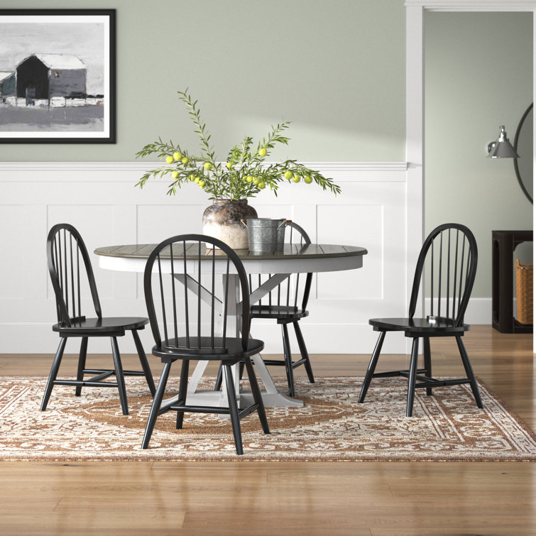 Sepulveda Set Of 4 Vintage Windsor Dining Side Chair Wood Spindleback Kitchen Room Black