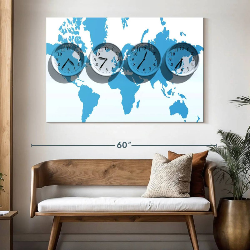 Kerner Time Zones World Map, 34" H x 51" W