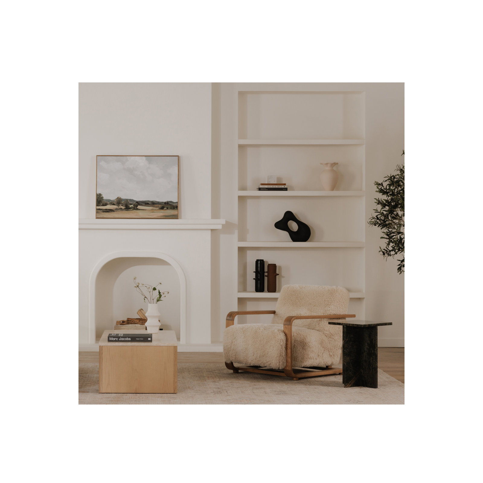 Nellie LOUNGE CHAIR, Cream Faux Fur
