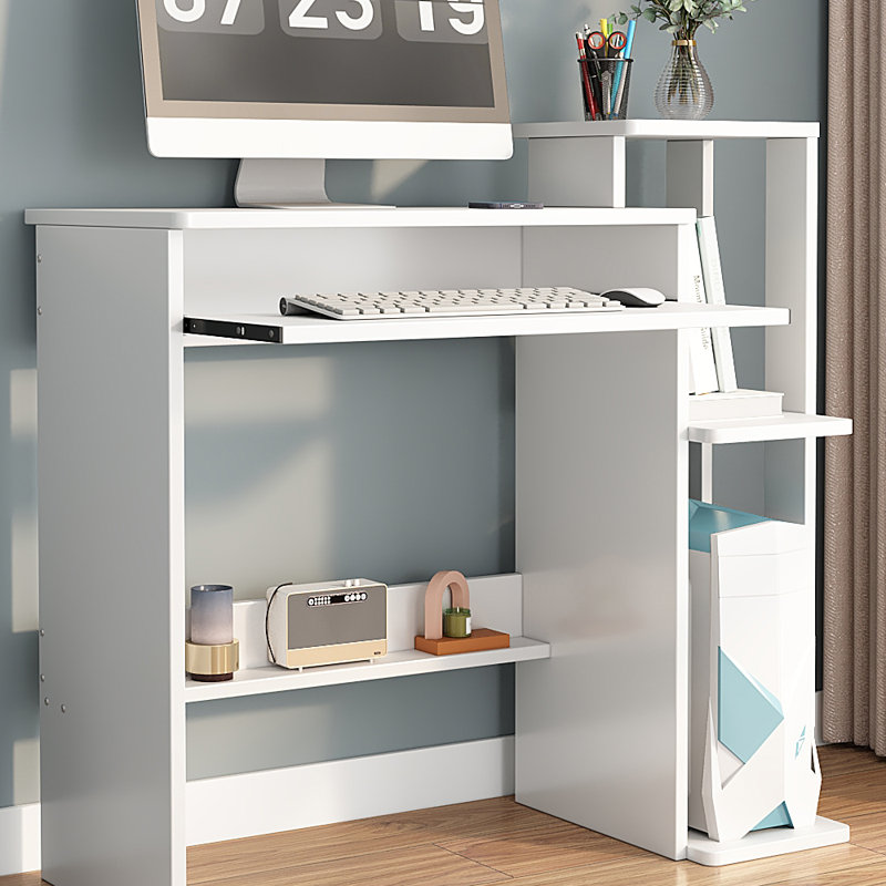 A simple and practical computer desk with optimized space,White, White