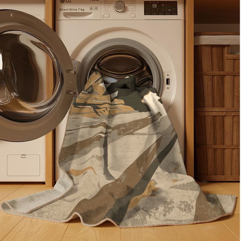 Tapis beige en laine rustique lavable à la machine Warmley Troll, 5x7