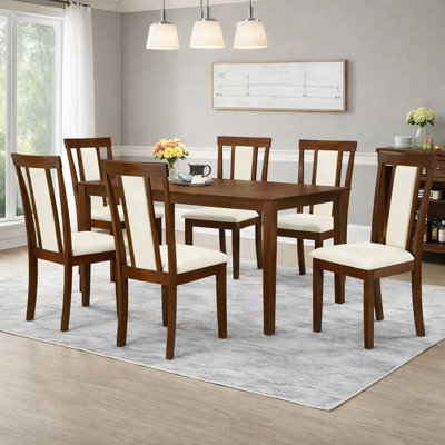 Ensemble de salle à manger rectangulaire 7 pièces 59 pouces Boleradice, finition chêne sale avec chaises rembourrées en polyester beige
