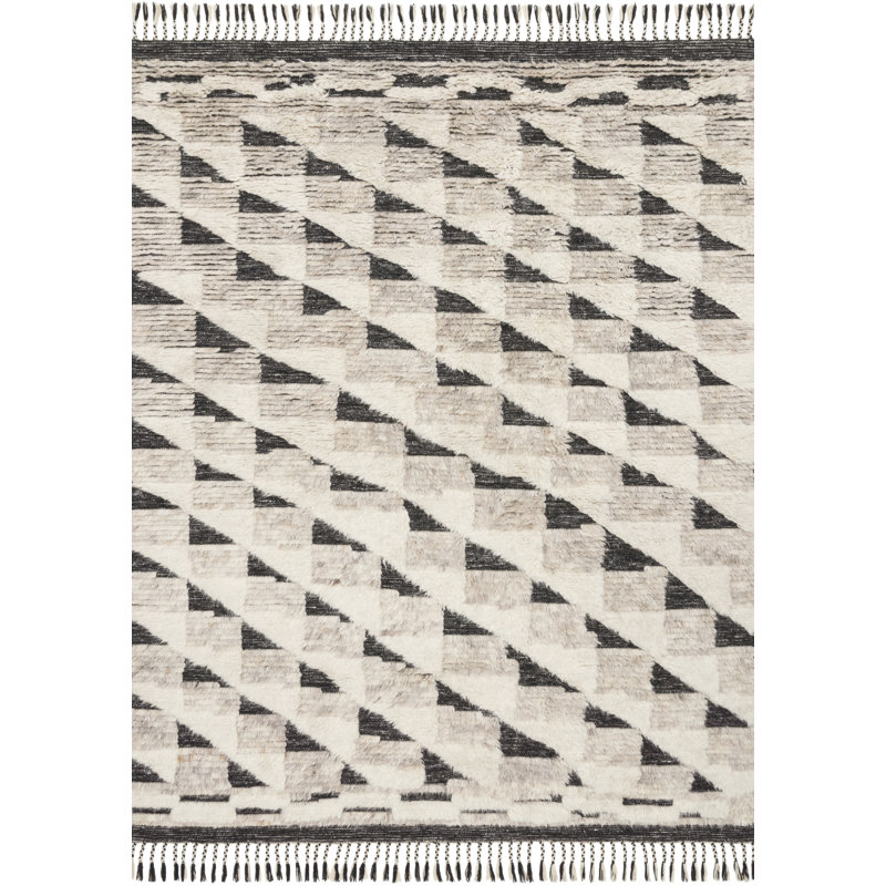Tapis naturel / noir noué à la main Benjamin, Rectangle 4 pi x 6 pi