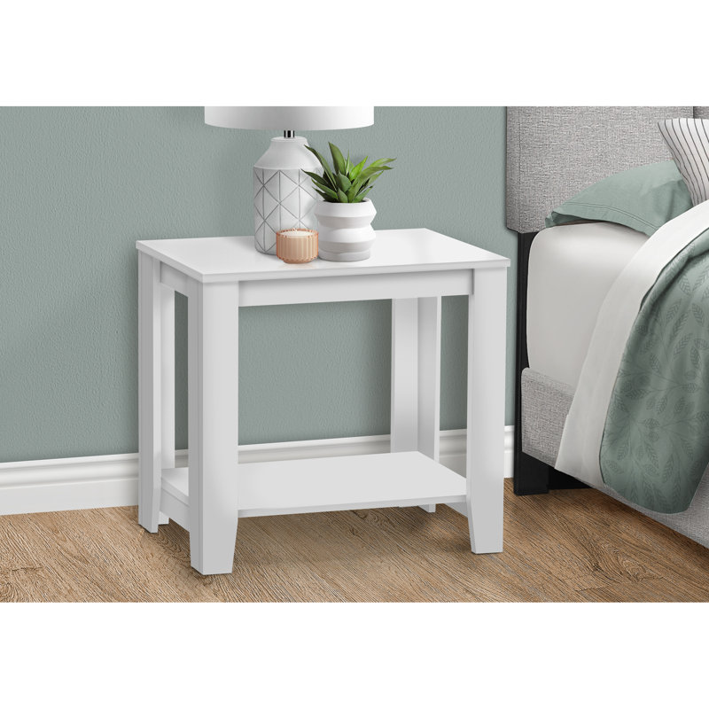 Table d'appoint transitionnelle blanche pour chambre à coucher, hauteur 56 cm, plateau en stratifié, rangement intégré pour salon, longueur 62 cm