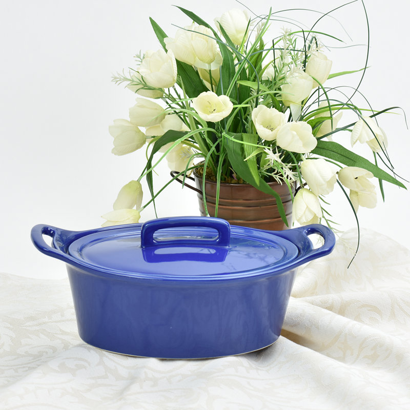 Casserole ronde en grès avec couvercle Omniware, Orange, Grand