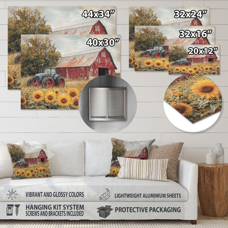 Tournesols de campagne avec tracteur Farm III, H 30 po x l 40 po