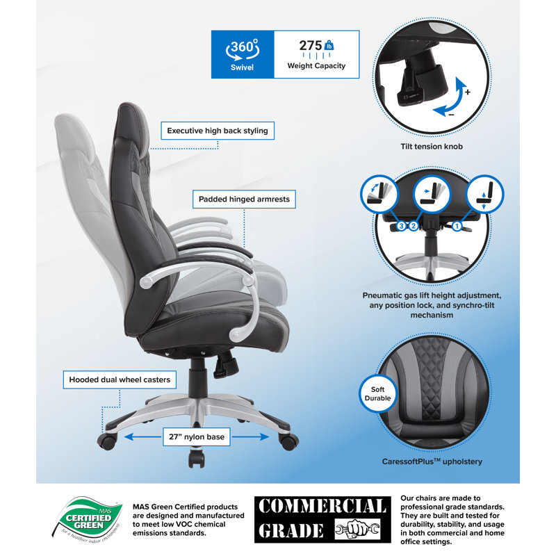 Vinyl Executive Chair, Silver, Black/Gray