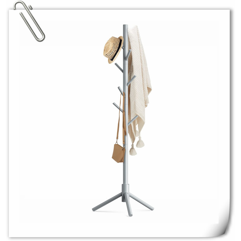 Lashonne Solid Wood Freestanding 8 - Hook Coat Rack, Gray