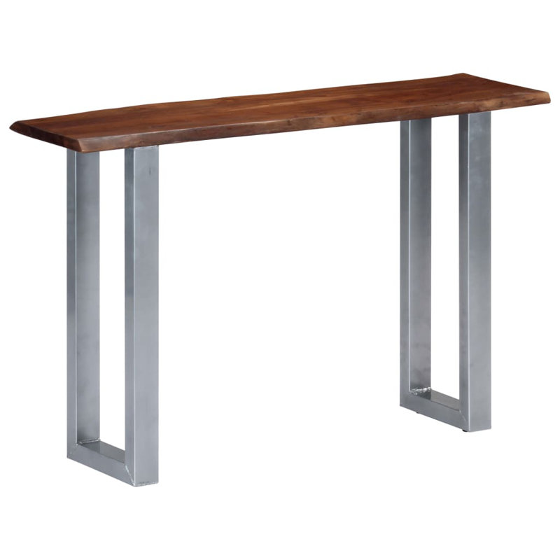 Console Table Entryway Table Side Sofa Table Solid Wood Acacia and Iron, Brown, Silver