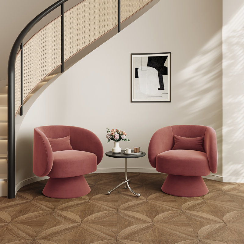Fauteuil demi-tonneau pivotant rembourré (ensemble de 2), Ourson rose