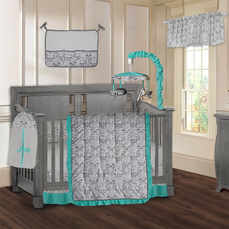 Ensemble de literie pour lit de bébé 9 pièces Ong Damask, Turquoise