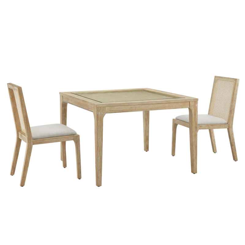 Brown Upholstered Wood and Cane Side Chair