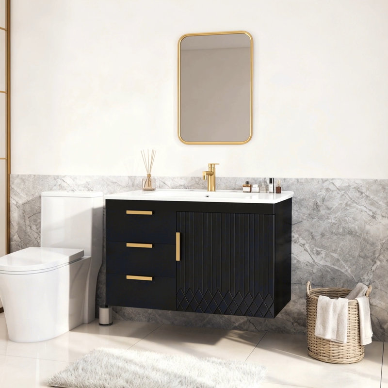 Wall Mounted Bathroom Cabinet With Sink&Drawers, Black