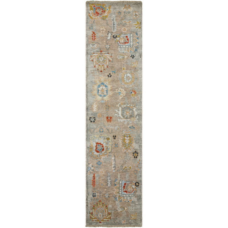 Amaris Sand Multi Hand-Knotted Wool Area Rug, Runner 2'6" x 10'