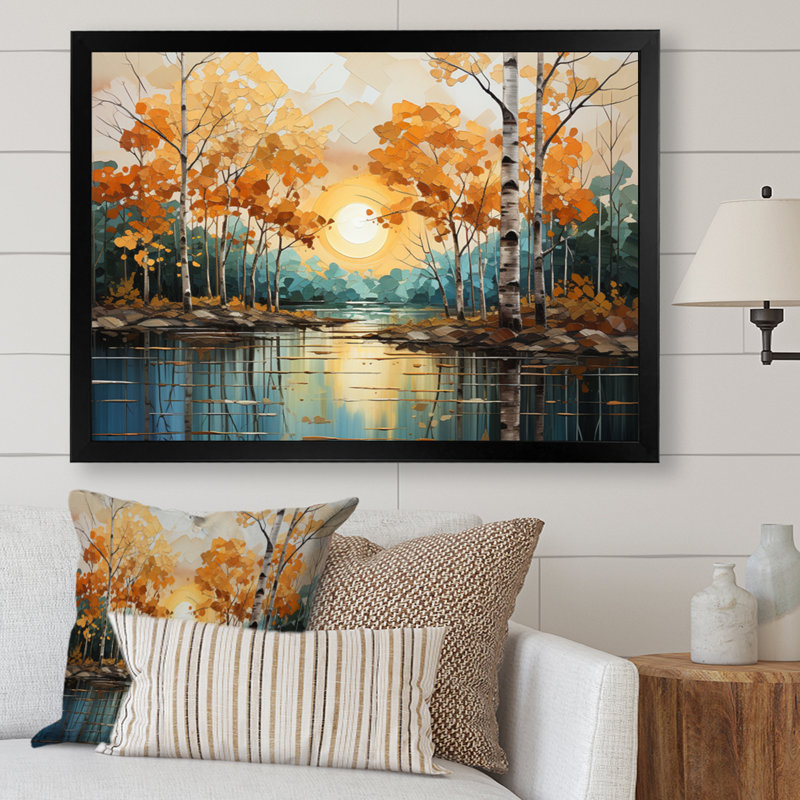 Birch Woods Golden Reflections II - impression de toile de bouleau, Cadre photo noir, H 30 po x l 40 po x P 1,5 po