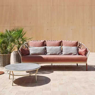 Outdoor Waterproof Hemp Rope Leisure Sofa Sets 3 - Person Patio Conversation Set with Cushions