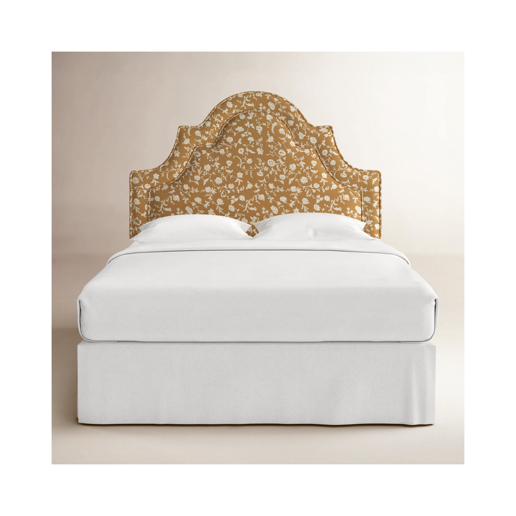 Knipe Upholstered Headboard, Robina Floral Ochre, Queen
