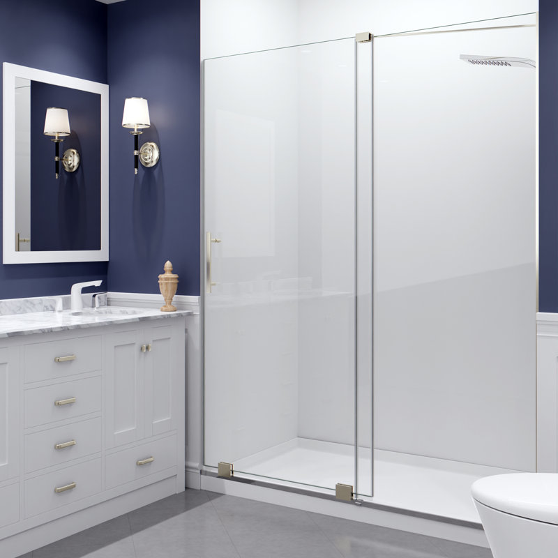 Porte de douche coulissante simple demi-cadre avec garde-raz-de-marée L 60 à 60 po x H 76 po Long bateau, Nickel brossé