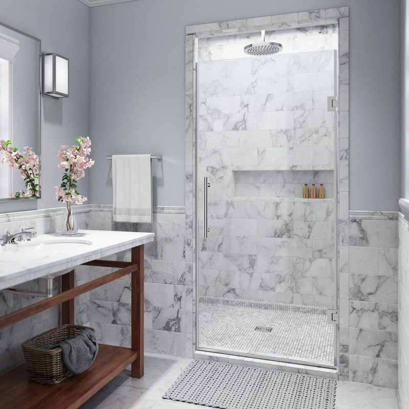 Kinkade 22.75" - 23.25" W x 72" H Hinged Frameless Shower Door, Chrome