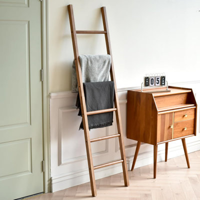 Handcrafted Solid Wood Farmhouse Blanket Ladder with Bottom Storage Shelf