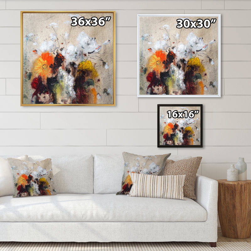 Bouquet de fleurs blanches II - on, Impression noire sur toile encadrée, H 16 po x l 16 po x P 1 po