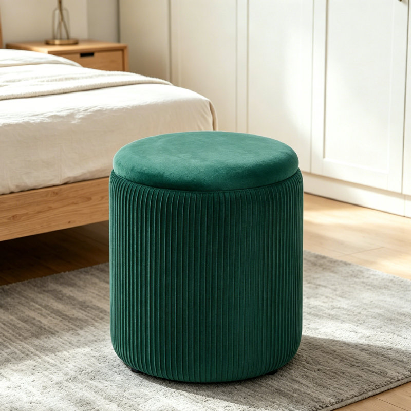 37.5cm Wide Velvet Cylinder Striped Standard Ottoman, Green