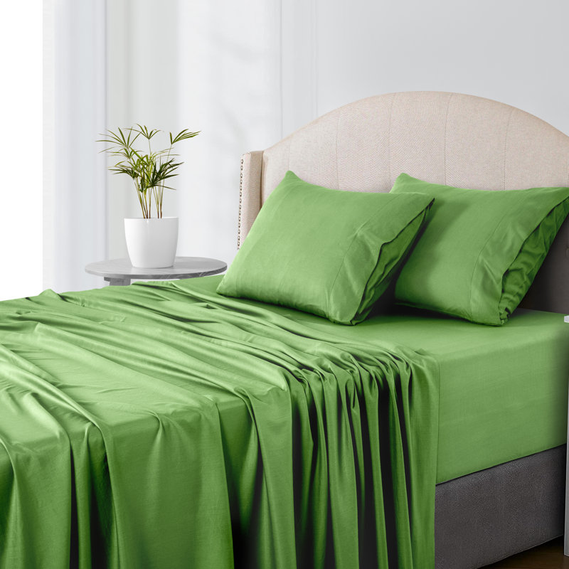 Luxury 4 Piece Solid Sheets Soft Rayon From Bamboo Blend Bedding Sheet Set, Twin XL, Sage