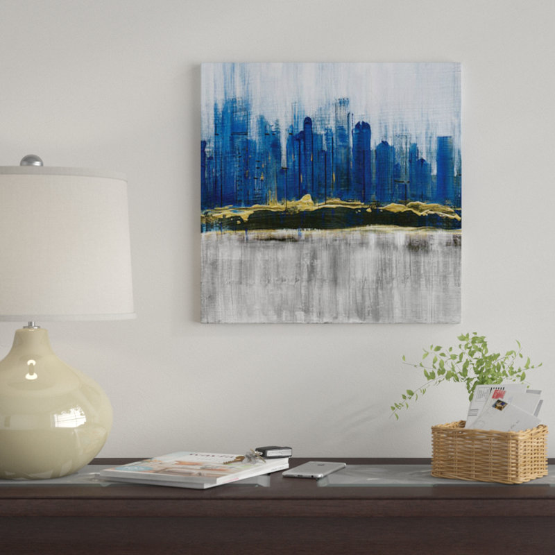 « saphir city », reproduction d’impression sur toile, H 18 po x l 18 po x P 1,5 po, Toile avec cadre noir, Pas de tapis