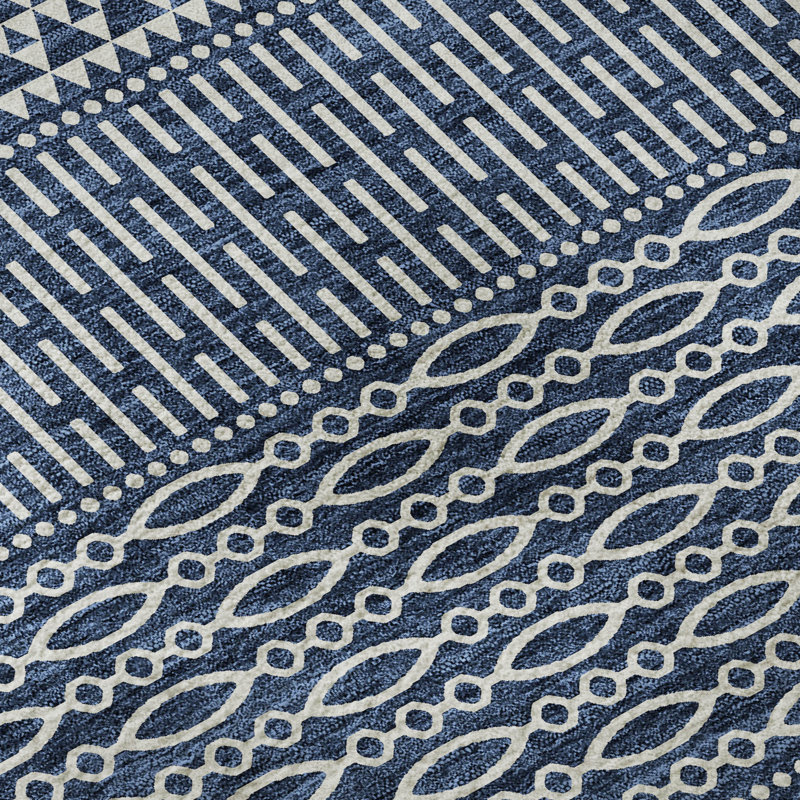 Tapis bleu marine de qualité supérieure lavable à la machine Prisco, Rectangulaire 8 pi x 10 pi
