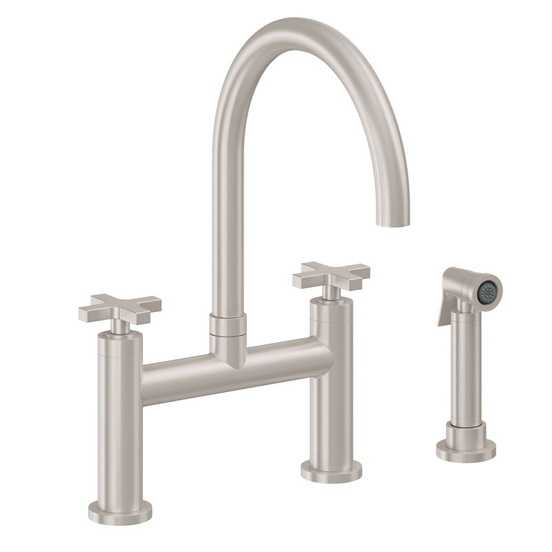 Corsano Side Spray Kitchen Faucet, Satin Bronze, With Side Spray, 45 Series Cross Handle