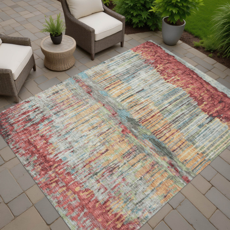 Machine Washable Indoor/Outdoor Chantille ACN2428 Abstract Rug, 8' x 10', Coral