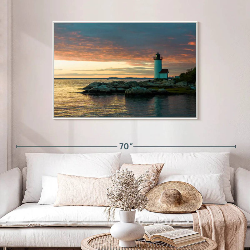 Coucher de soleil sur le phare d'Annisquam, Cadre flottant blanc, 46 po x 31 po