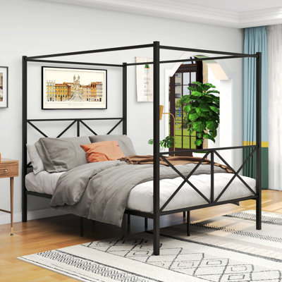 Brisen Metal Canopy Bed,Platform Bed Frame Queen with X Shaped Frame -  Gracie Oaks, 4BB73384F6414D8180A2DABE934B234B