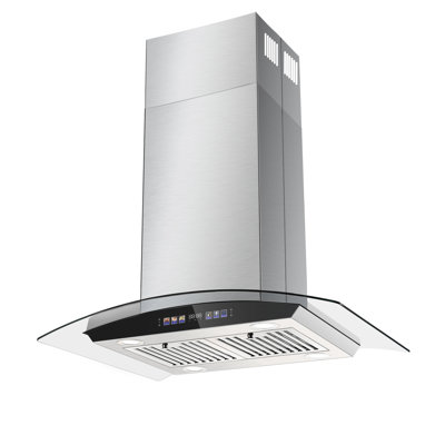 30 Inch 700 Cfm Island Range Hood,Ceiling Mount Kitchen Vent Hood,Tempered Glass With Colour Gesture Sensing & Touch Control, 3 Speed Fan, 4 Led Lights, Permanent Baffle Filters