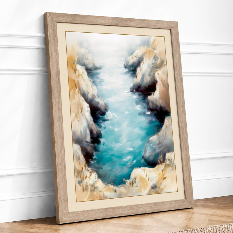 Turquoise Canyon Coastal - Framed Print, A4 - 29.7 x 21.0 cm, Oak