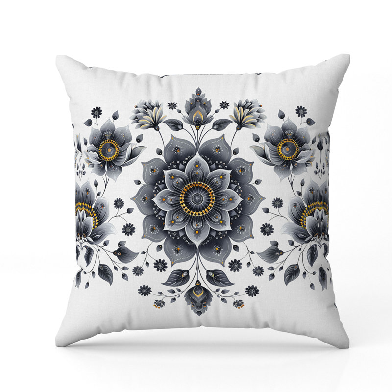 Frosted Florals  Square Throw Pillow, White/Gray, 18"H x 18"W