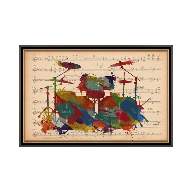 #2 de tambours multicolores sur une feuille de musique-impression d’art graphique, Pas de tapis, H 18 po x l 26 po x P 1,5 po
